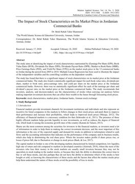 The Impact of Stock Characteristics on Its Market Price in Jordanian Commercial Banks