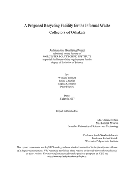 A Proposed Recycling Facility for the Informal Waste Collectors of Oshakati