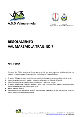 Regolamento Val Maremola Trail Ed.7