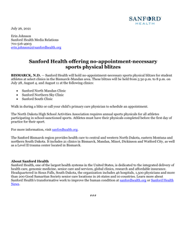 Sanford Health Offering No-Appointment-Necessary Sports Physical Blitzes