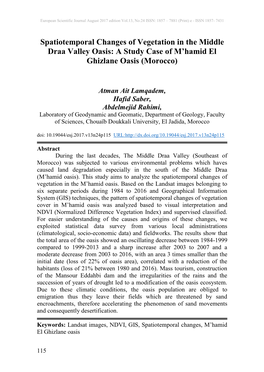 Spatiotemporal Changes of Vegetation in the Middle Draa Valley Oasis: a Study Case of M’Hamid El Ghizlane Oasis (Morocco)