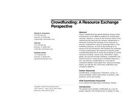 Crowdfunding: a Resource Exchange Perspective