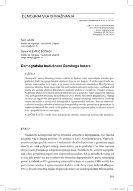 Demografska Istraživanja Migracijske I Etničke Teme 26 (2010), 2: 191–212