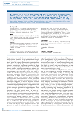 Methylene Blue Treatment for Residual Symptoms of Bipolar Disorder