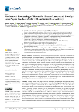 Mechanical Processing of Hermetia Illucens Larvae and Bombyx Mori Pupae Produces Oils with Antimicrobial Activity