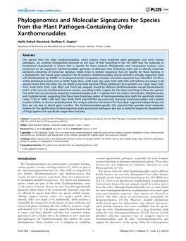 Phylogenomics and Molecular Signatures for Species from the Plant Pathogen-Containing Order Xanthomonadales