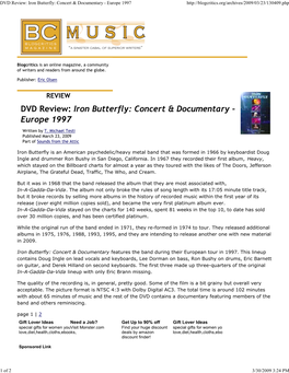 DVD Review: Iron Butterfly: Concert & Documentary