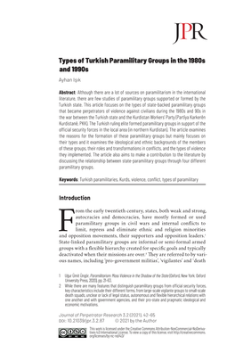 Types of Turkish Paramilitary Groups in the 1980S and 1990S Ayhan Işık