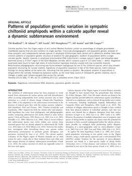 Patterns of Population Genetic Variation in Sympatric Chiltoniid Amphipods Within a Calcrete Aquifer Reveal a Dynamic Subterranean Environment