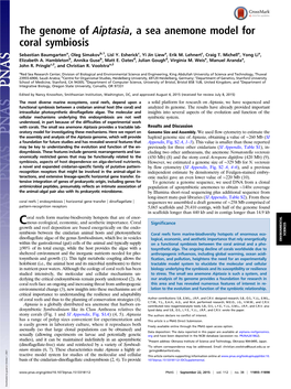 The Genome of Aiptasia, a Sea Anemone Model for Coral Symbiosis