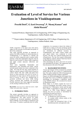 Evaluation of Level of Service for Various Junctions in Visakhapatnam