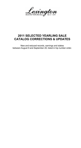 2011 Selected Yearling Sale Catalog Corrections & Updates