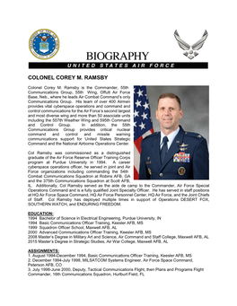 Colonel Corey M. Ramsby, Commander, 55Th Communications Group, 55Th Wing, Offutt AFB, NE