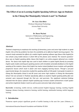 The Effect of an M-Learning English Speaking Software App on Students in the Chiang Rai Municipality Schools 6 and 7 in Thailand