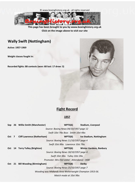 Fight Record Wally Swift (Nottingham)