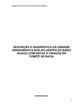 Descrição E Diagnóstico Da Unidade Hidrográfica Dos Afluentes Do Baixo Iguaçu Com Vistas À Criação Do Comitê De Bacia