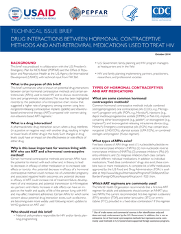 Issue Brief: Drug Interactions Between Hormonal Contraceptive Methods