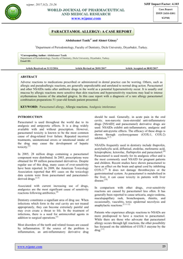 Paracetamol Allergy: a Case Report