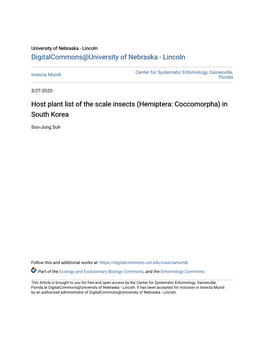 Host Plant List of the Scale Insects (Hemiptera: Coccomorpha) in South Korea