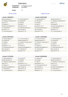 Calendario 23/09/2019 Competicion 2ª