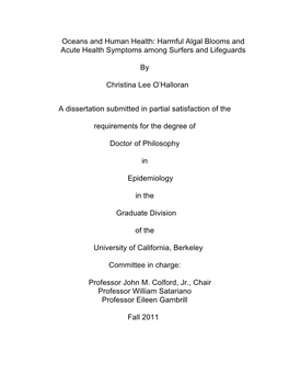 Oceans and Human Health: Harmful Algal Blooms and Acute Health Symptoms Among Surfers and Lifeguards