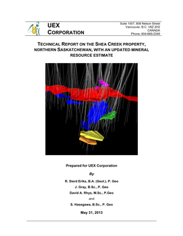 Technical Report on the Shea Creek Property, Northern Saskatchewan, with an Updated Mineral Resource Estimate