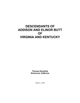 Descendants of Addison and Elinor Butt of Virginia and Kentucky