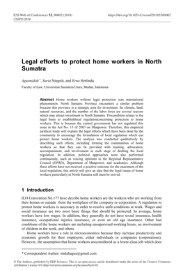 Legal Efforts to Protect Home Workers in North Sumatra