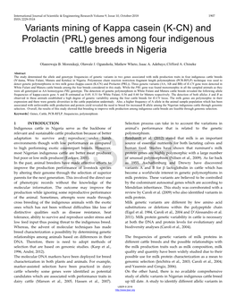 Variants Mining of Kappa Casein (K-CN) and Prolactin (PRL) Genes Among Four Indigenous Cattle Breeds in Nigeria