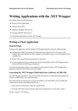 Writing Applications with the .NET Wrapper Writing Applications with the .NET Wrapper