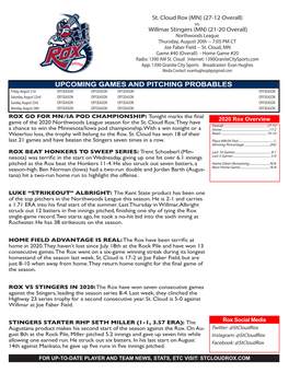 Upcoming Games and Pitching Probables