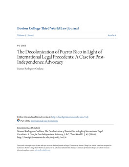 The Decolonization of Puerto Rico in Light of International Legal Precedents: a Case for Post-Independence Advocacy, 5 B.C
