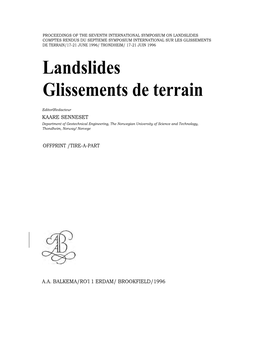 Summary of the History of Landslides Along the South Nation River, and A