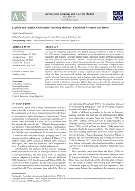 Explicit and Implicit Collocation Teaching Methods: Empirical Research and Issues