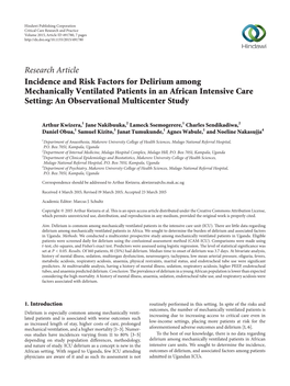 Incidence and Risk Factors for Delirium Among Mechanically Ventilated Patients in an African Intensive Care Setting: an Observational Multicenter Study