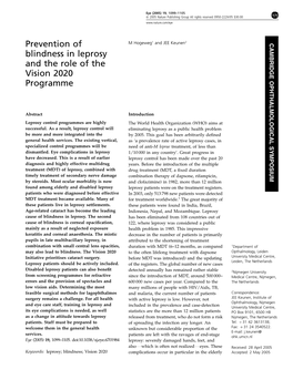 Prevention of Blindness in Leprosy and the Role of the Vision 2020 Programme