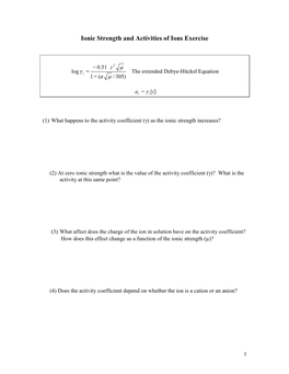 Ionic Strength and Activities of Ions Exercise