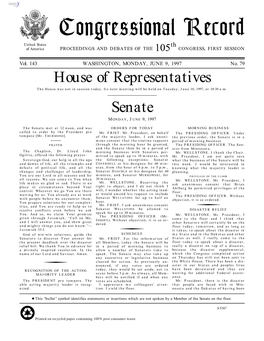 Congressional Record United States Th of America PROCEEDINGS and DEBATES of the 105 CONGRESS, FIRST SESSION