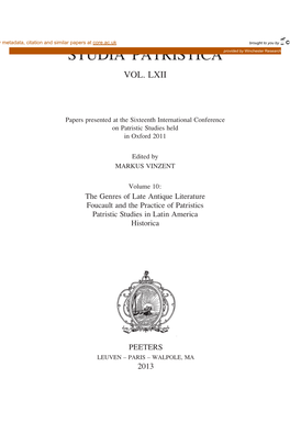 STUDIA PATRISTICA Provided by Winchester Research Repository VOL