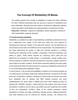 The Concept of Weldability of Metals