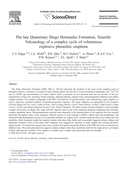 The Late Quaternary Diego Hernandez Formation, Tenerife: Volcanology of a Complex Cycle of Voluminous Explosive Phonolitic Eruptions ⁎ C.J