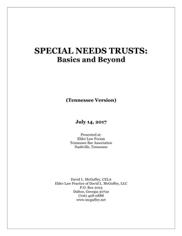 SPECIAL NEEDS TRUSTS: Basics and Beyond