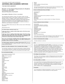 Bachelor of Arts Degree Requirements for Students Fulfilling the REVISED Natural and Mathematical Sciences BA Majors 2