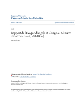 Rapport De Lâ•Ževãªque Dâ•Žangola Et Congo Au Ministre Dâ•Žoutremer