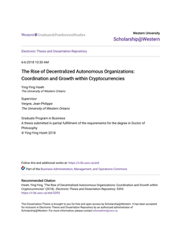 The Rise of Decentralized Autonomous Organizations: Coordination and Growth Within Cryptocurrencies