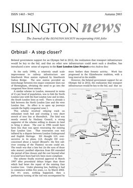 ISLINGTON News the Journal of the ISLINGTON SOCIETY Incorporating FOIL Folio