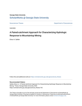 A Paired-Catchment Approach for Characterizing Hydrologic Response to Mountaintop Mining