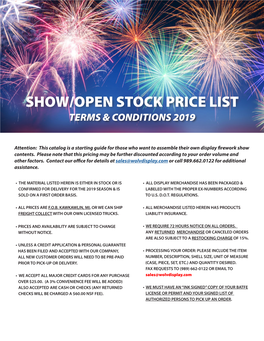 Show/Open Stock Price List Terms & Conditions 2019