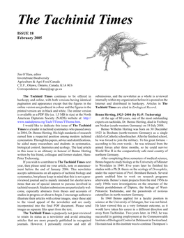 View the PDF File of the Tachinid Times, Issue 18