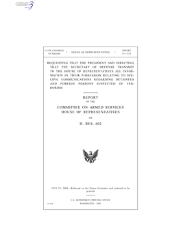 Report Committee on Armed Services House Of